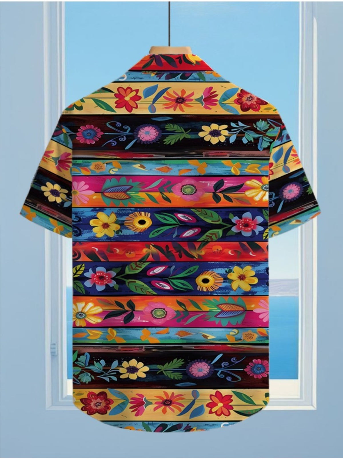 Fashionable Tropical Vibrant Floral Print Men'S Casual Shirt - Short-Sleeved Button Design, Suitable for Summer Outdoor And Leisure Wear