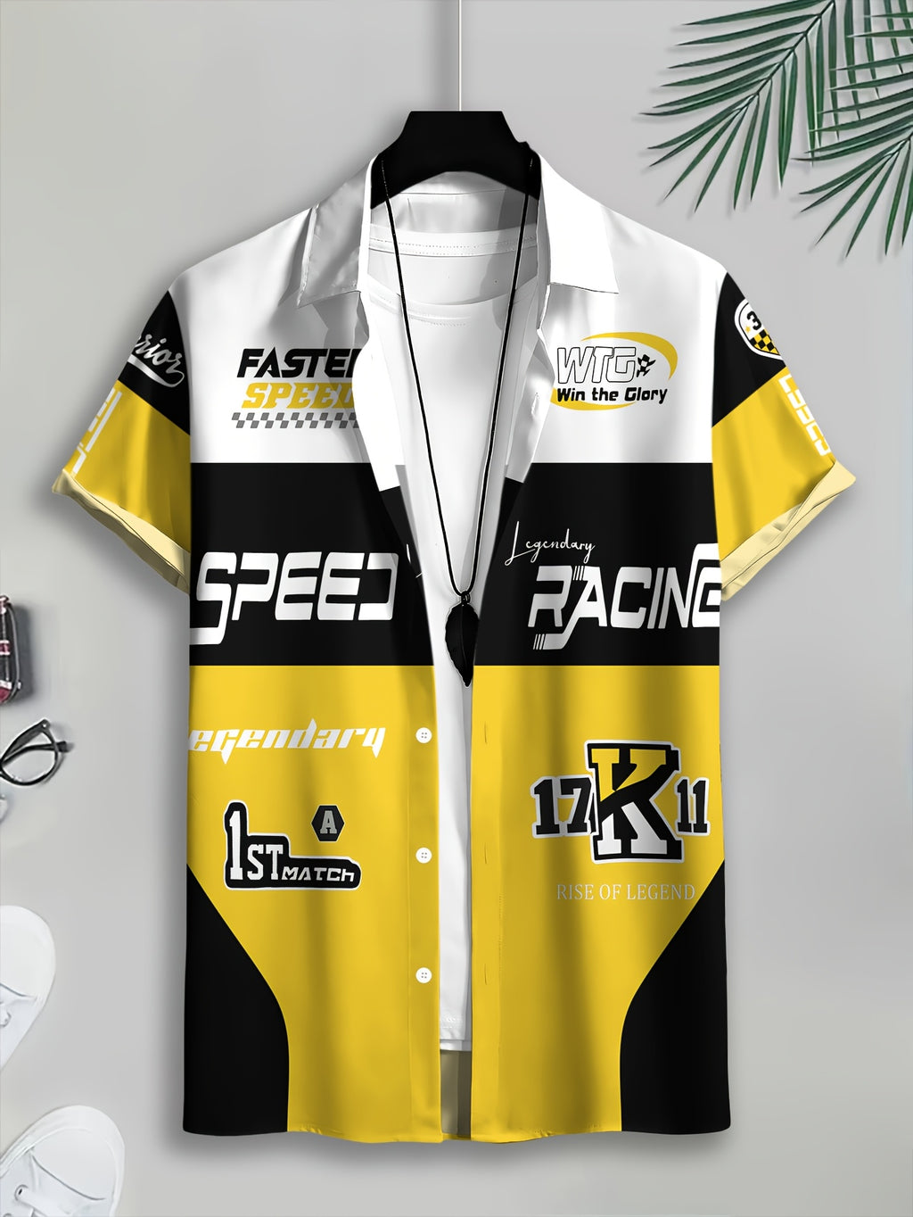 Racing-Style Men'S Casual Shirt Print, Multiple Color Options, Speed Racing Legend Text And Logo Design, Bold Summer Graphics, Fast Speed And Winning Glory Pattern