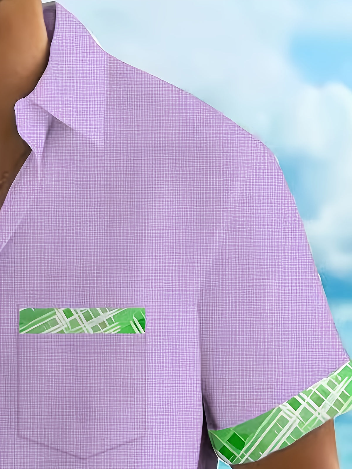 Basic Geometric Plaid Print Men's Plus Size Button Pocket Short Sleeve Turn- Collar Shirt