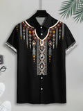 Ethnic Print Men's Casual Shirt Black Geometric Pattern Summer Traditional Pattern Embellishment Fashion Casual Short-Sleeve Shirt