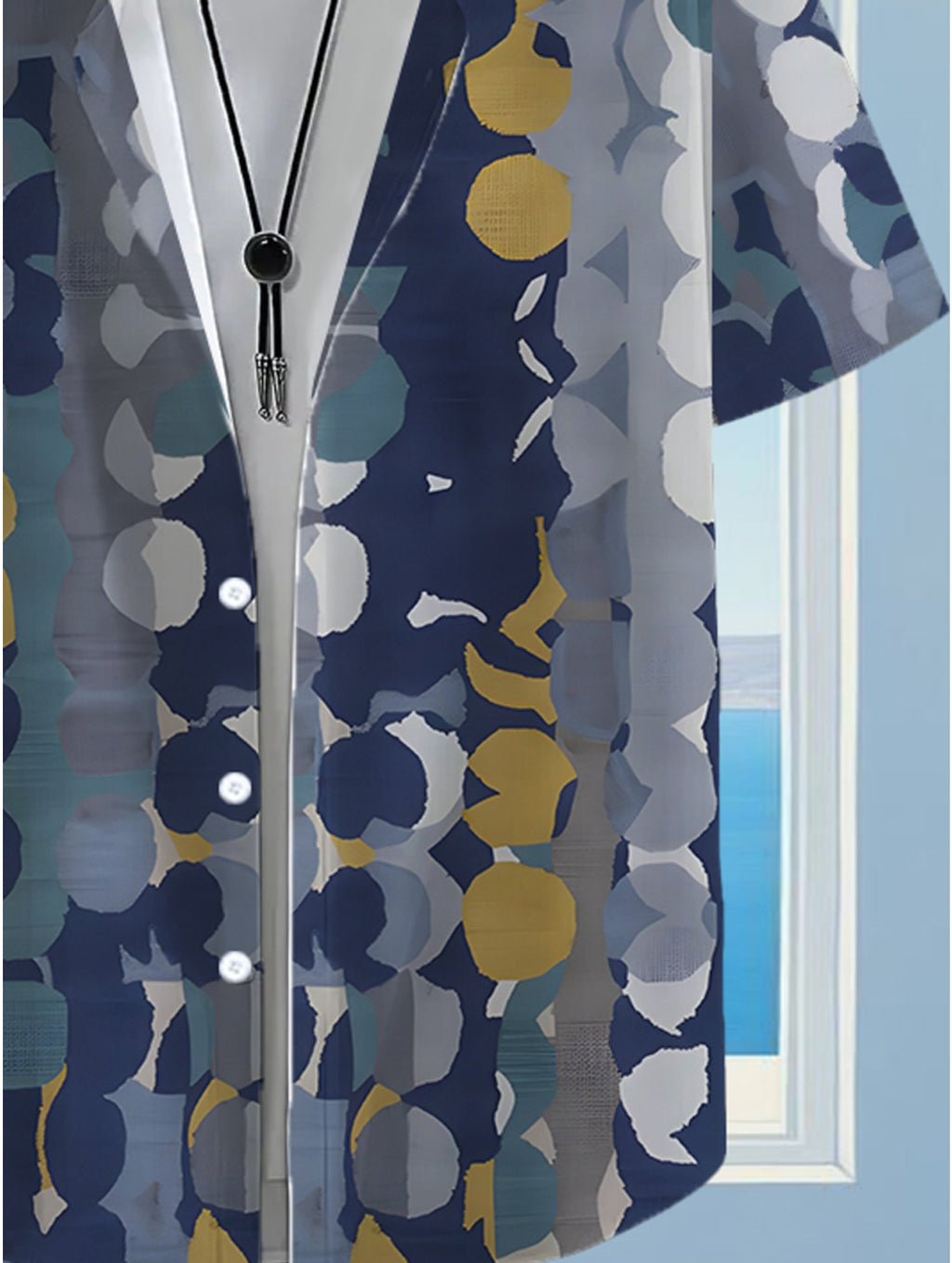 Men'S Casual Shirt with Anime Circular Prints - Short-Sleeve Button Design, Suitable for Summer Outdoor And Casual Wear, Perfect for Everyday Outfits