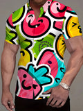 Men's Short-Sleeve Shirt, Fashionable Trendy Digital Print Shirt with Cartoon Fruit in Vibrant Styles, Stylish and Elegant, Summer/Trendy/Clothing/Men's/Printed/Apparel/Streetwear