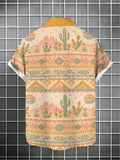 Men's Trendy Short-sleeve Shirt, Cactus Western-themed Print, Unique Retro Style for Casual Attire