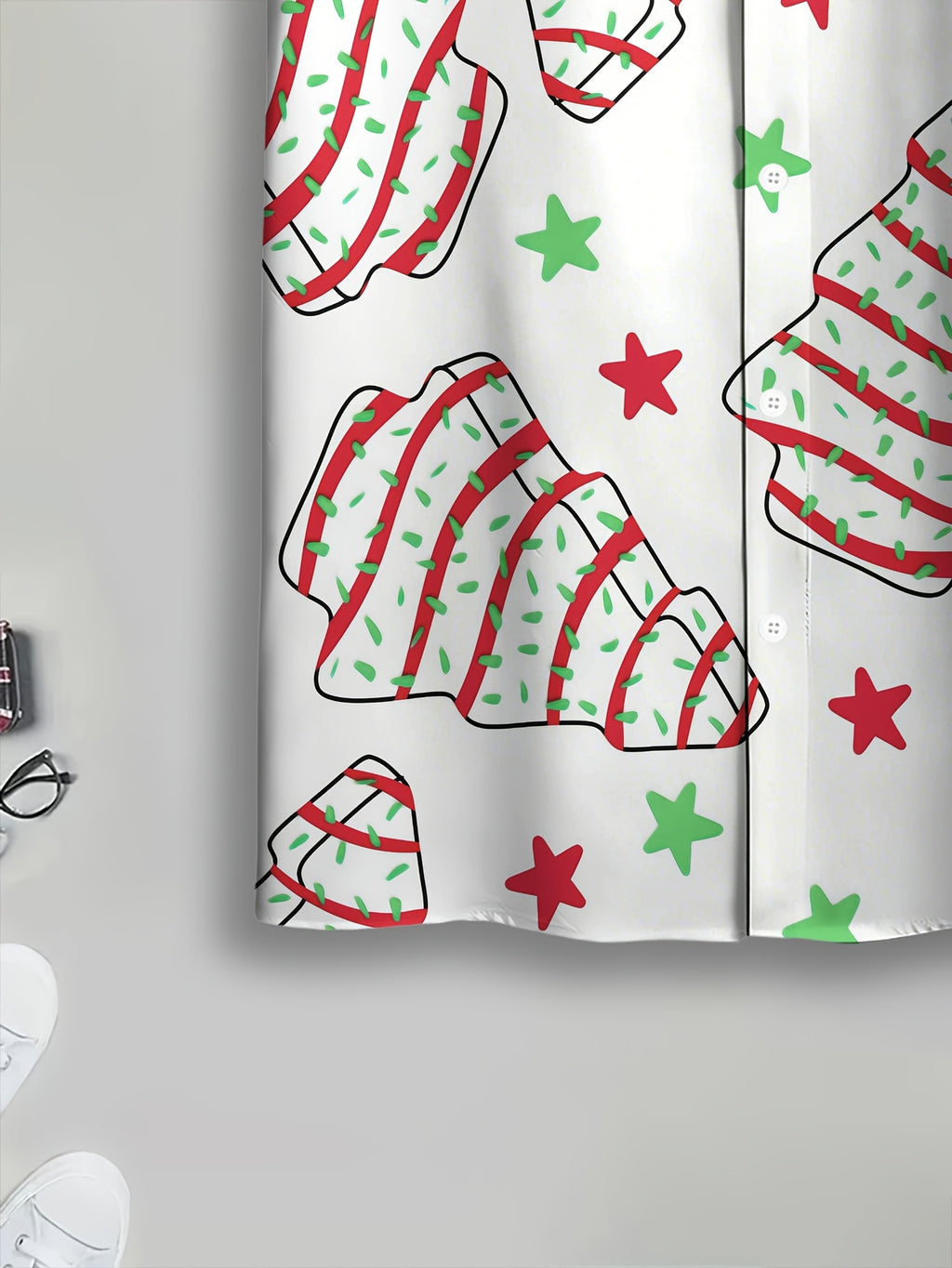 Hawaiian Style Men's Casual Shirt Print White Christmas Tree And Stars Pattern Winter Holiday Theme