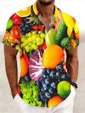 New Men'S Casual Short Sleeve Shirt, Fruit Pattern Print Top, Comfortable And Versatile Fashion Youth Trend Summer, Suitable for Summer Vacation And Daily Street Style Beach Party Shirt, Loose Comfortable Beach Shirt, Hawaiian Shirt Fashion Buttons