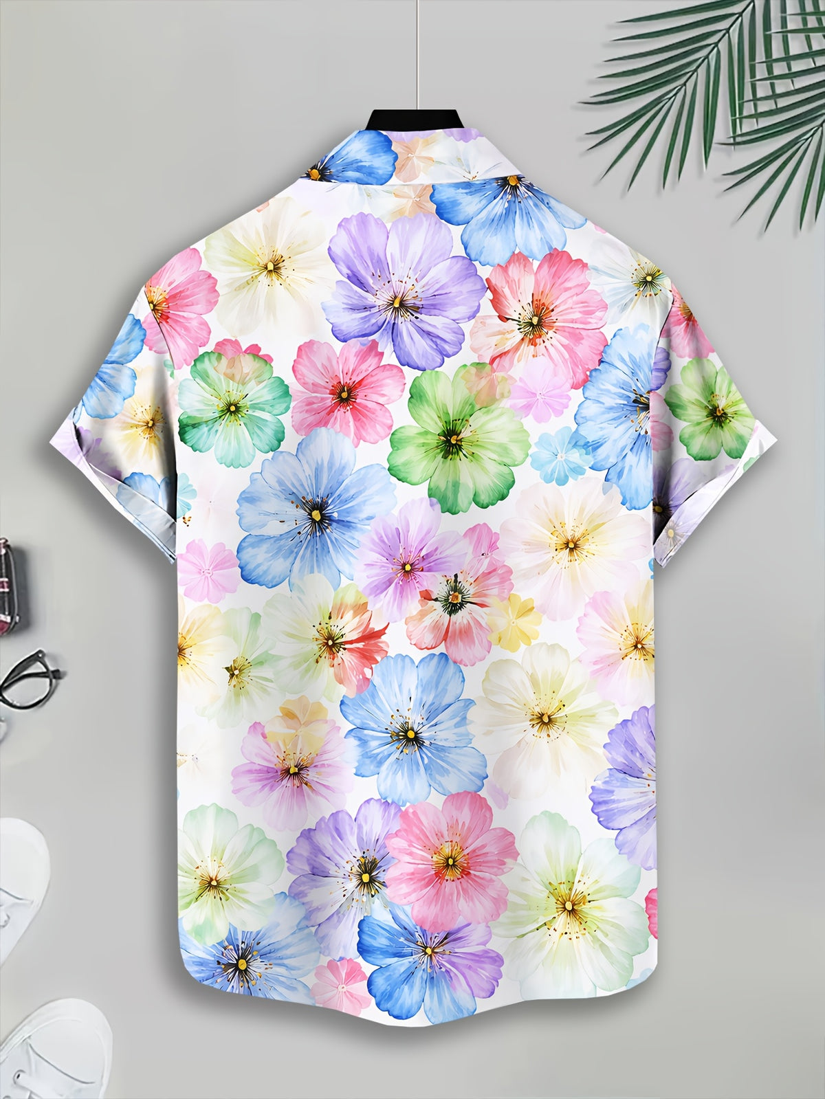 Men's Casual Floral Print Shirt with Colorful Summer Flower Pattern