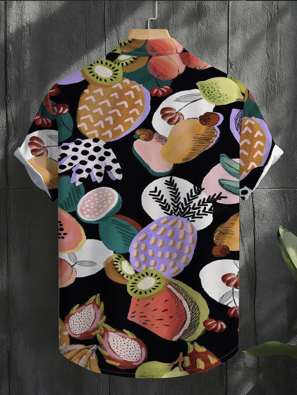 Men's Hawaiian Shirt Short-Sleeve Button-Up Beach Shirt with Collar & Flip-Front Button Closure - Tropical Palm Fruit Print Button Details, Loose Fit Hawaiian Button-Up Suitable for Summer Vacations, Beach Parties, Casual Streetwear
