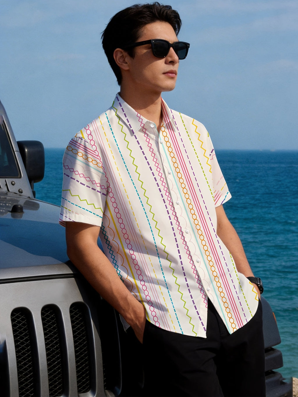 Men'S Short Sleeve Shirt, Hawaiian Style, Print Design, Youthful Beach Casual Design, Men'S Top