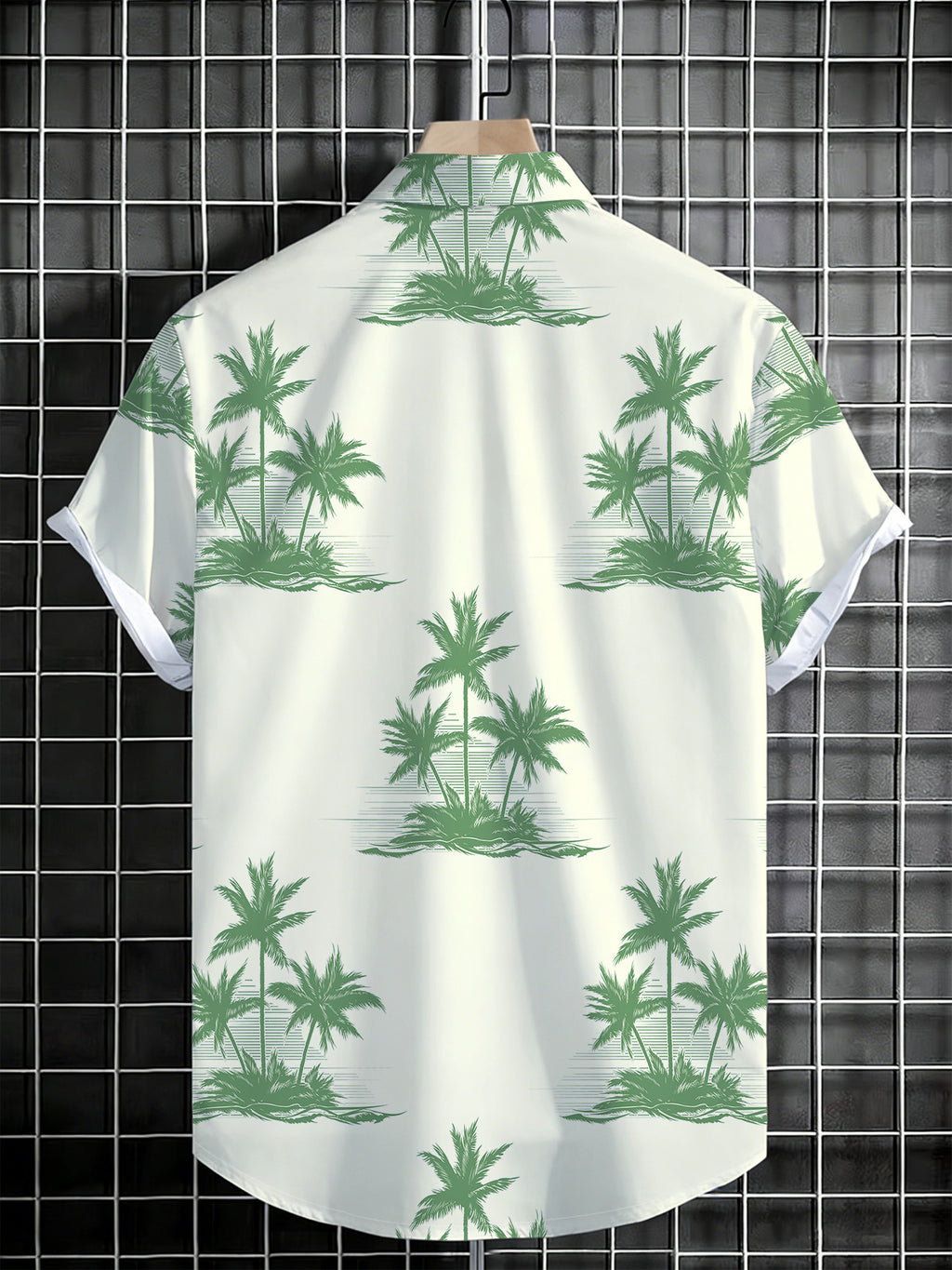Men'S Summer Cool Print Button-Up Shirt, Tropical Palm Tree Pattern Background, Suitable for Summer Casual And Beach Vacation