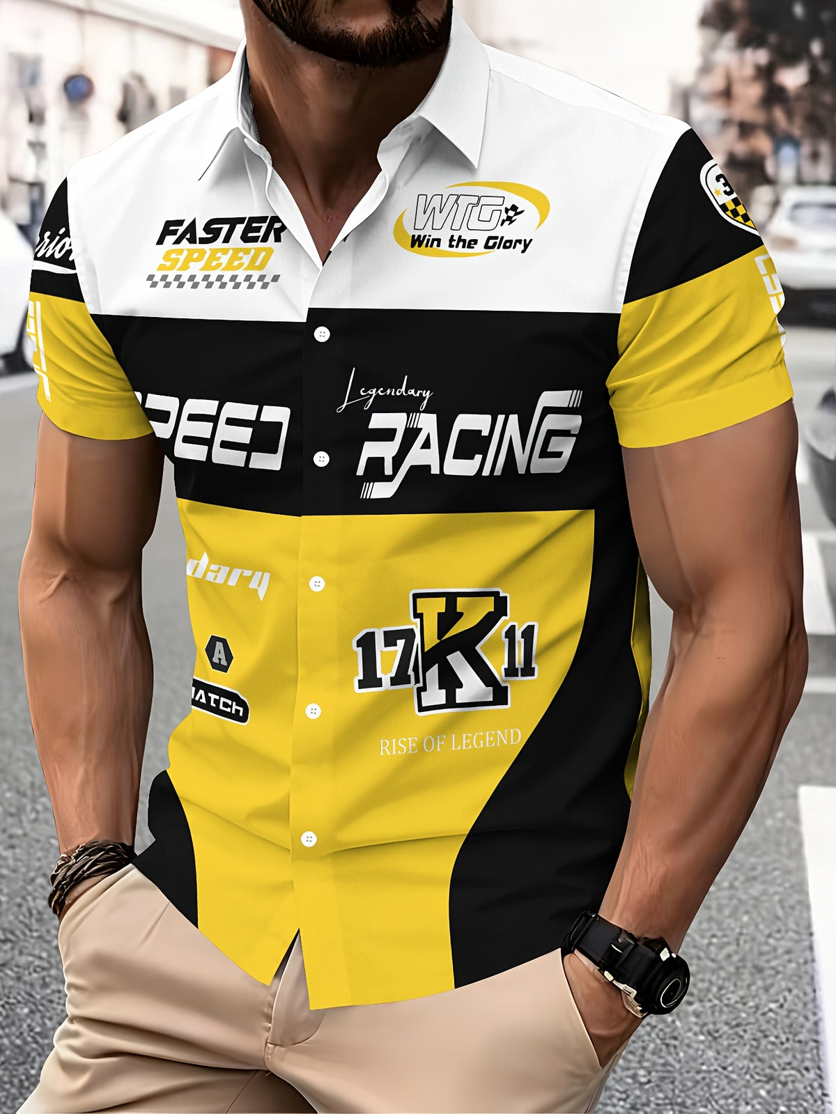 Racing-Style Men'S Casual Shirt Print, Multiple Color Options, Speed Racing Legend Text And Logo Design, Bold Summer Graphics, Fast Speed And Winning Glory Pattern
