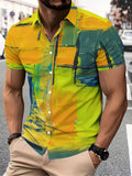 Abstract Art Men's Casual Shirt with Colorful Ink Splatter and Vibrant Summer Brushstroke Design