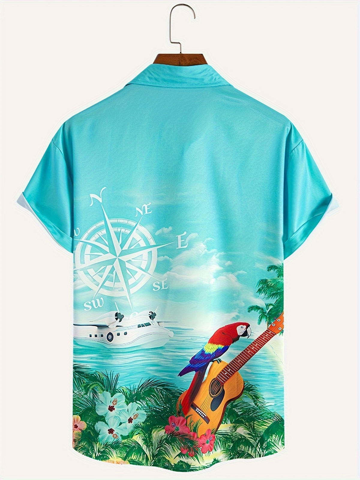 Parrot Print Men's Plus Size Button- Shirt, PLUS SIZE
