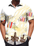 [Printed Design – Not Textured] Men's Casual Shirt, Standard Size Short Sleeve Shirt, Colorful Apparel with Running Rabbit Graphic, Stylish and Elegant Dopamine-Inducing Party Top, Trendy/Men's/Clothing/Streetwear/Summer/Apparel/Printed