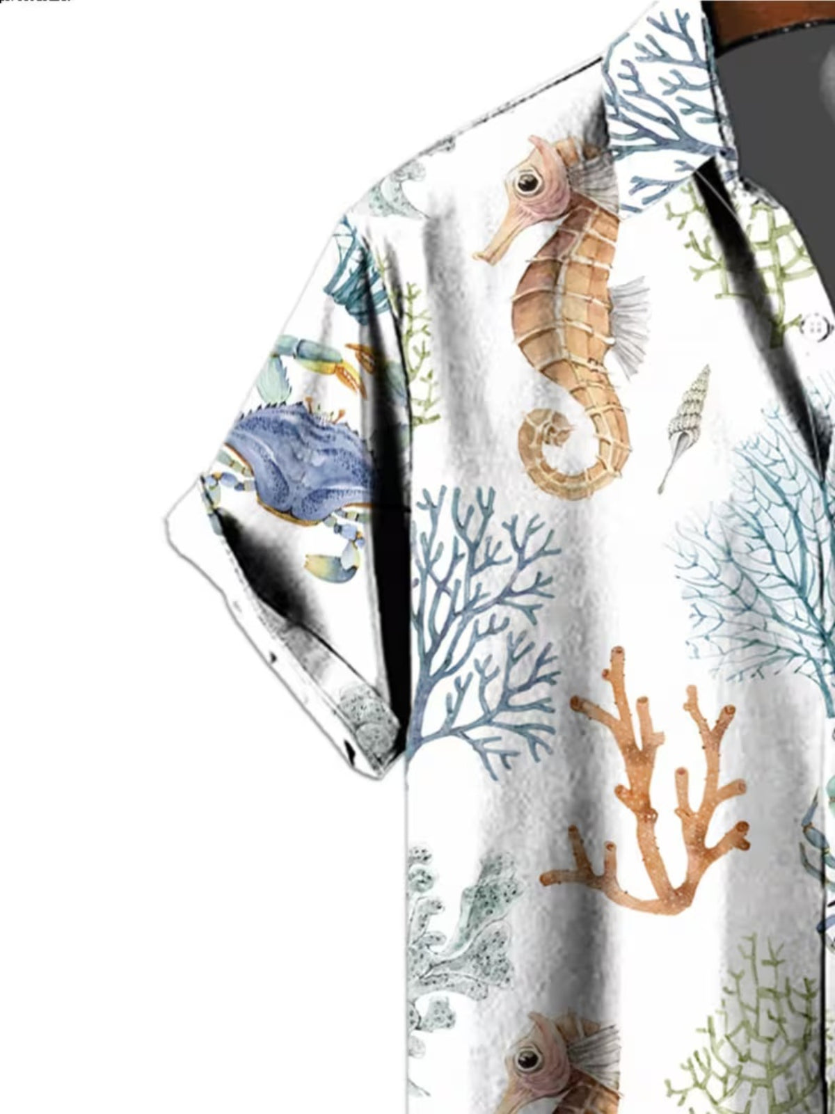 Fashionable Summer Men'S Casual Anime Shirt with Underwater World Design, Regular Fit Collar, for Outdoor Travel Clothes
