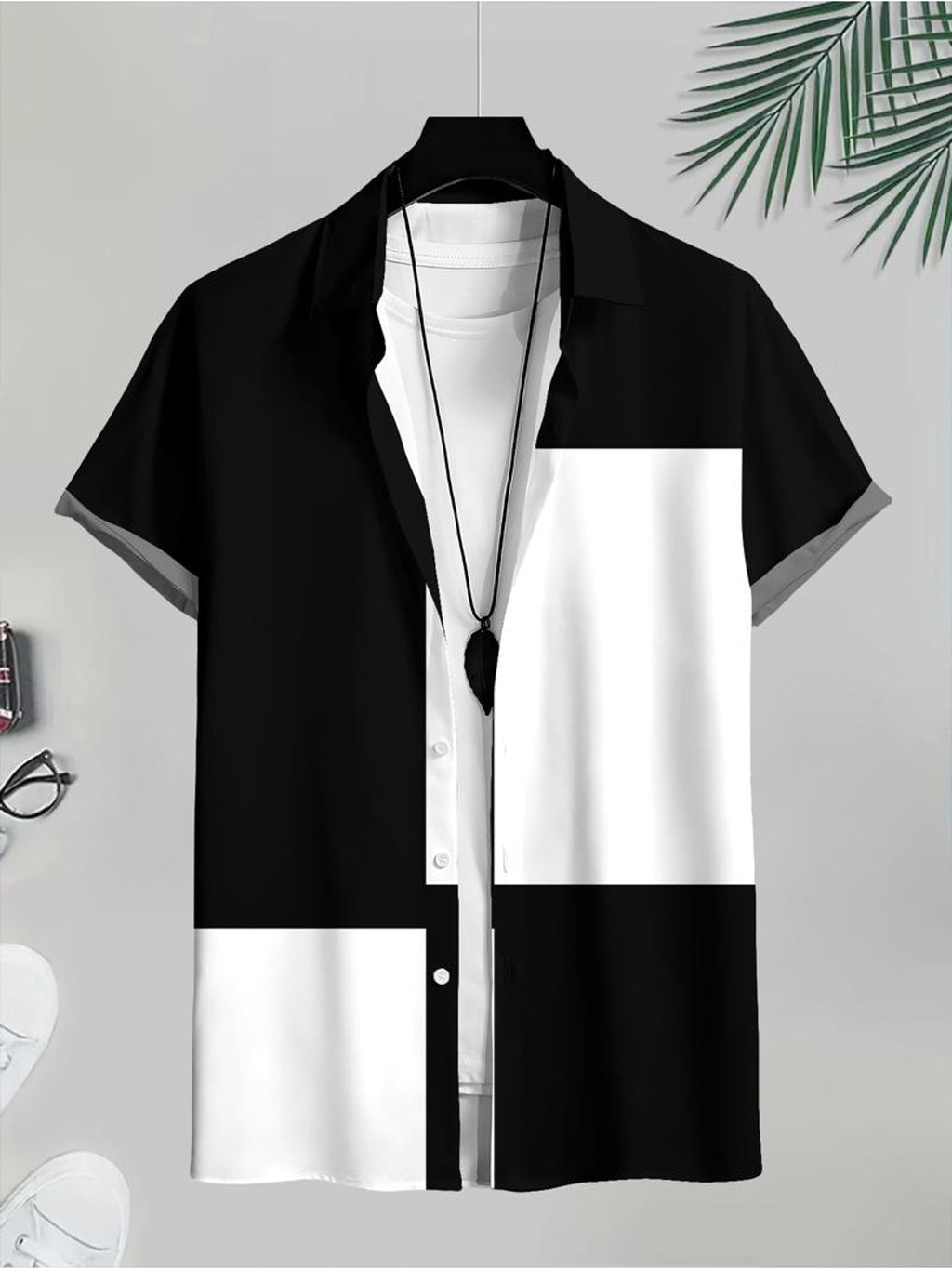 Color Block Design Men'S Casual Shirt Geometric Pattern Summer Beach Wear