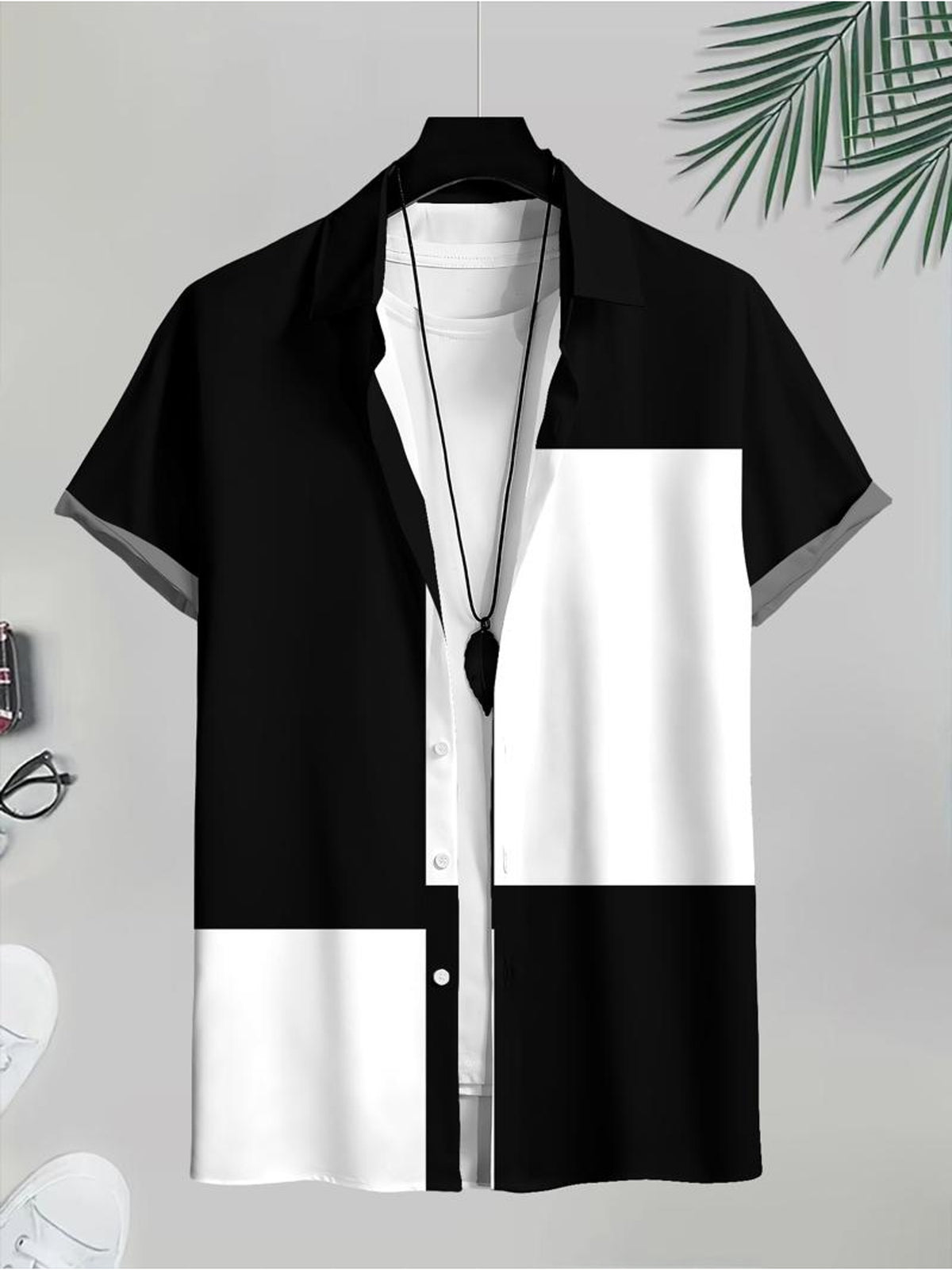 Color Block Design Men'S Casual Shirt Geometric Pattern Summer Beach Wear