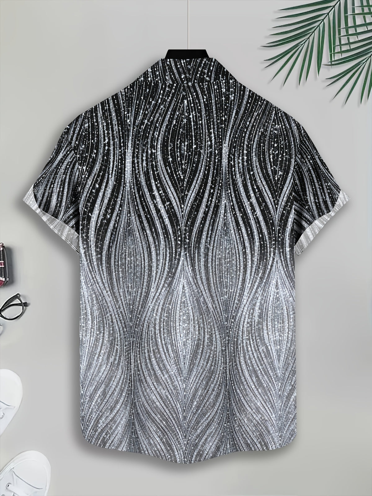 Men'S Casual Shirt, Abstract Wave Pattern Print, Summer Sparkling Texture Design