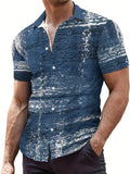 Summer Casual Shirt, Men's Versatile Daily Commute Top, Fashionable Men's Dress Shirt, Color-block Printed Short Sleeve