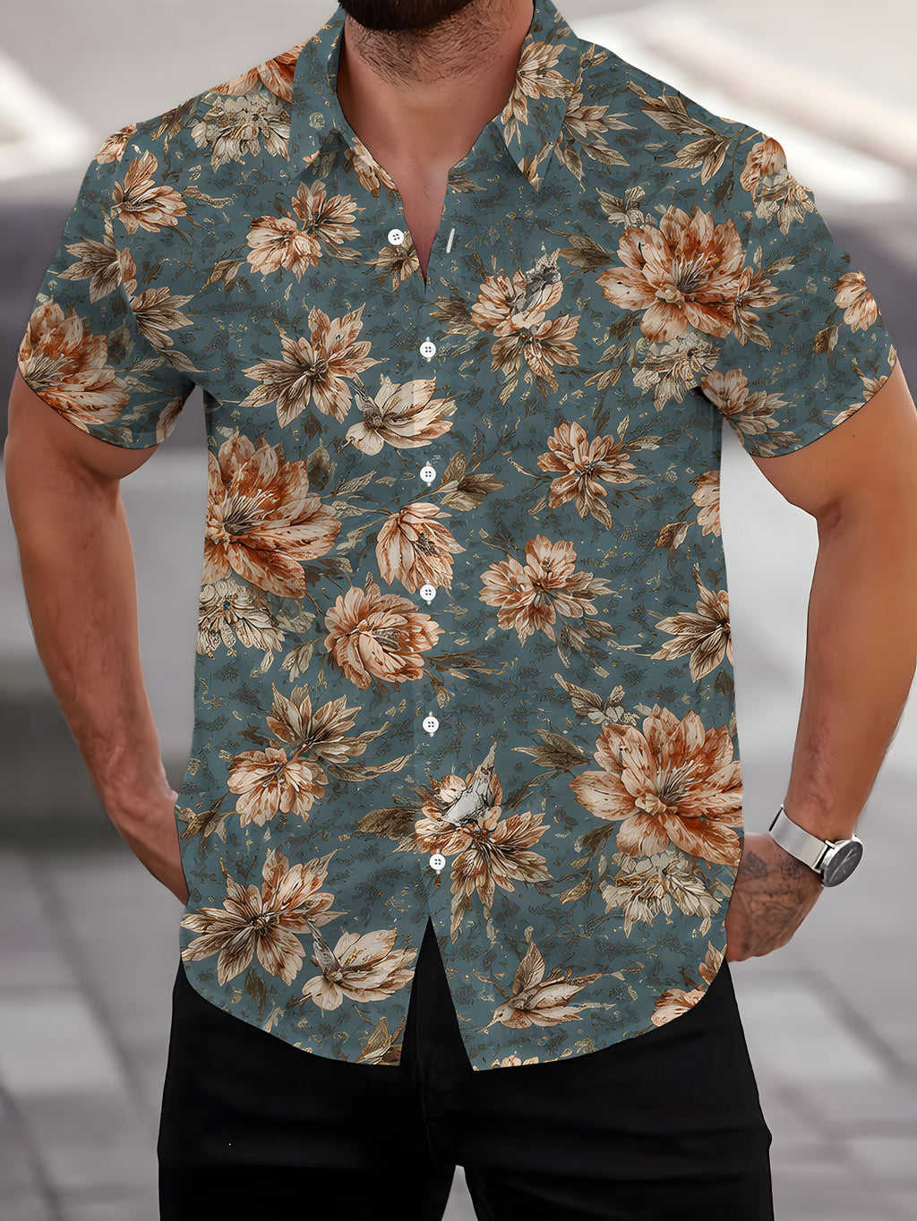 Men'S Short Sleeve Shirt Retro Style Men'S Print Shirt Short Sleeve Floral Pattern Cool Men'S Shirt Men'S Casual Short Sleeve Shirt Summer