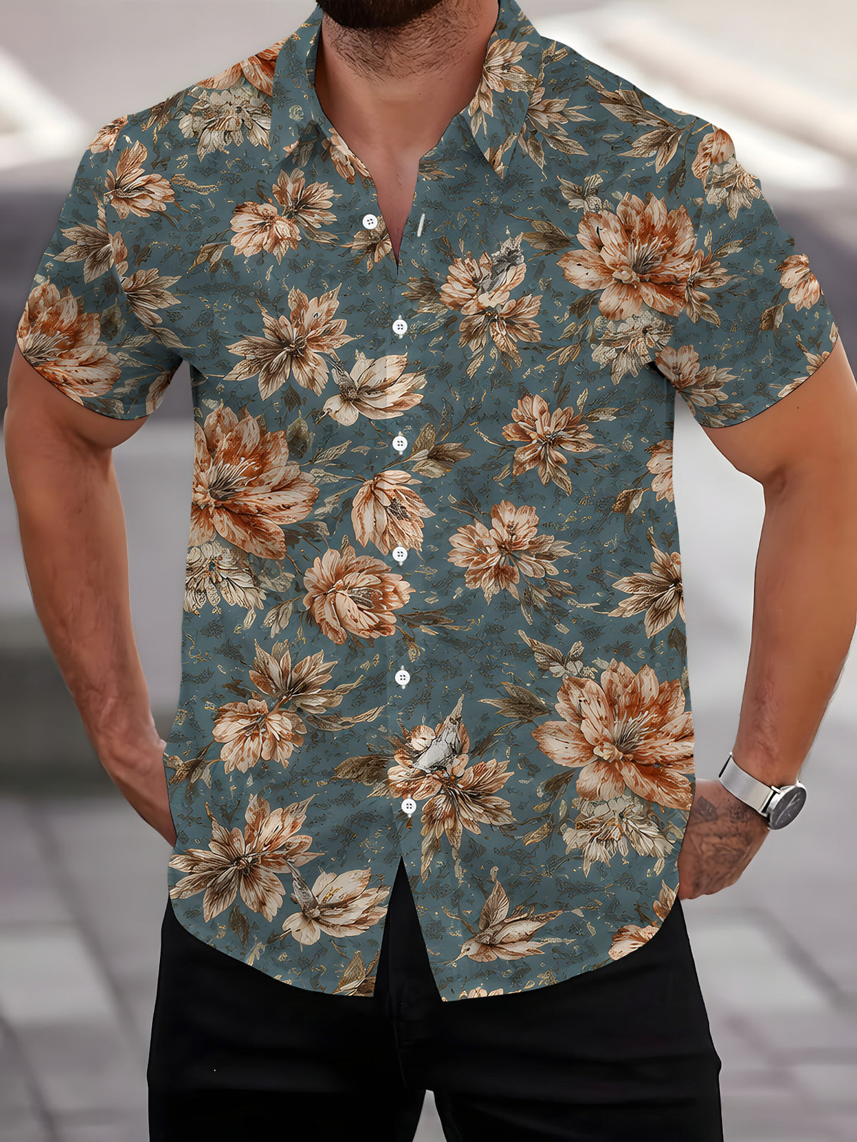 Men'S Short Sleeve Shirt Retro Style Men'S Print Shirt Short Sleeve Floral Pattern Cool Men'S Shirt Men'S Casual Short Sleeve Shirt Summer