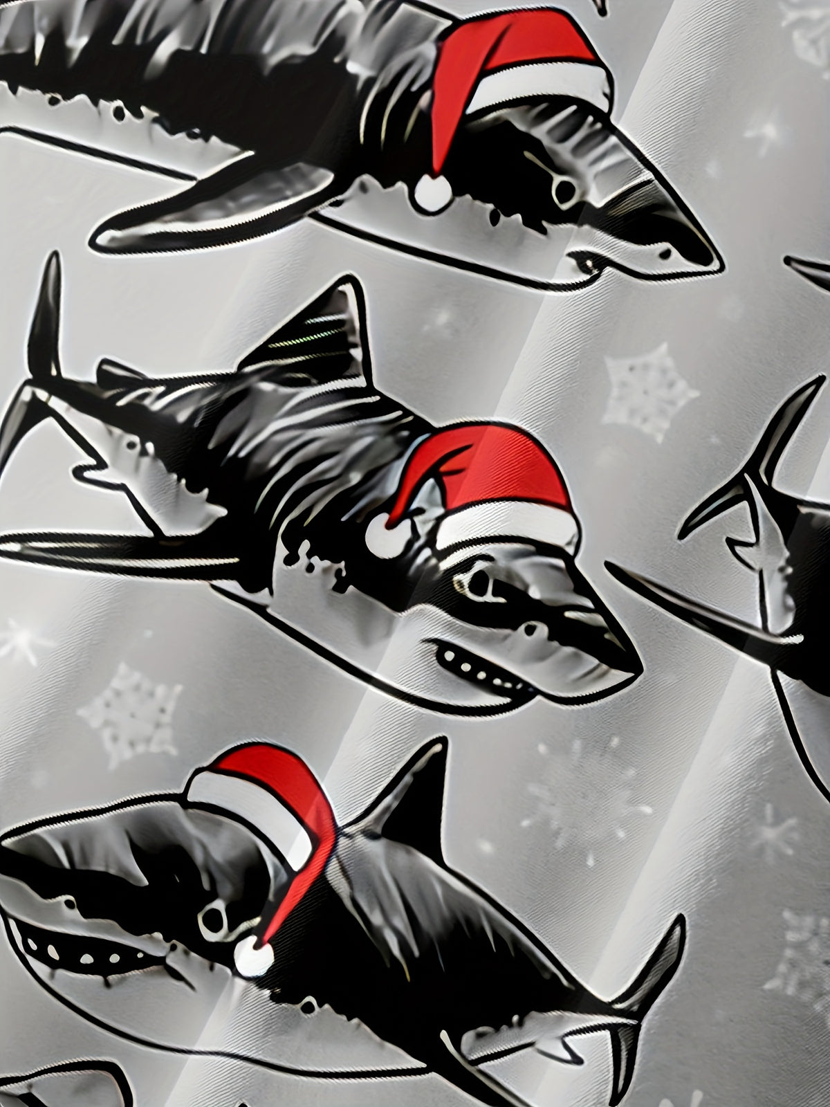 Men'S Funny Christmas Shark Print Short-Sleeve Shirt Featuring a Design with a Santa Hat And Shark Teeth - Red And Black Ocean Theme, Buttoned Collar, - Machine Washable Summer And Christmas Party Attire, Suitable for Beach, Office