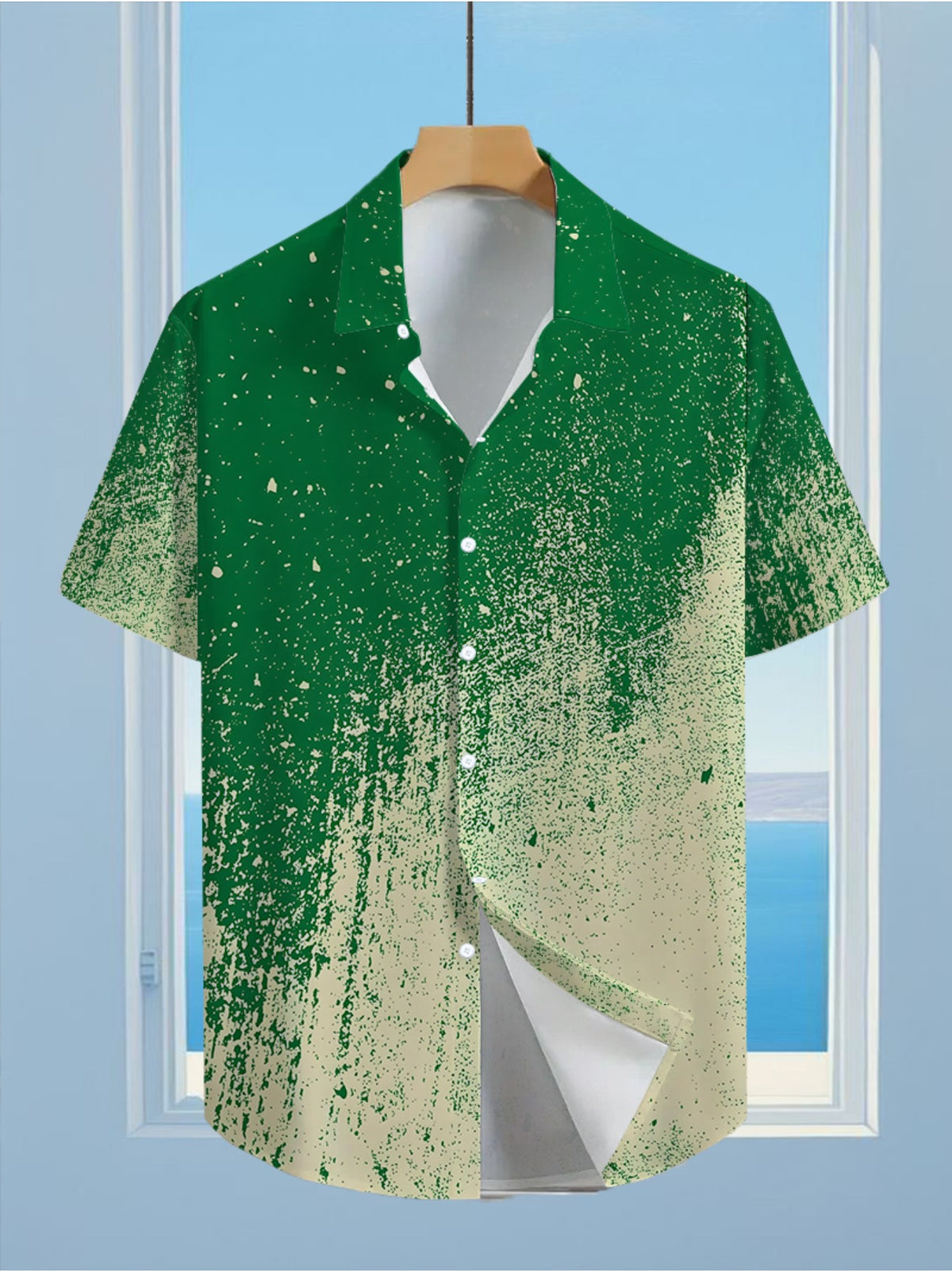 Men's Vintage Hawaiian Shirt - Lightweight Short Sleeve Button-Up with Green & Yellow Tropical Print, Loose Fit Collar, Hawaiian Surf Style for Summer Vacation, Beachwear, Casual Outfits (Suitable for) - No-Stretch Fabric