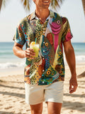 Men's Hawaiian Shirt - Tropical Fish Print Button-Front Beach Shirt, Opaque Fabric, Suitable for Summer Parties and Beach Trips as Casual Vacation Attire - Easy Care Bright Pattern Premium Button-Up Top