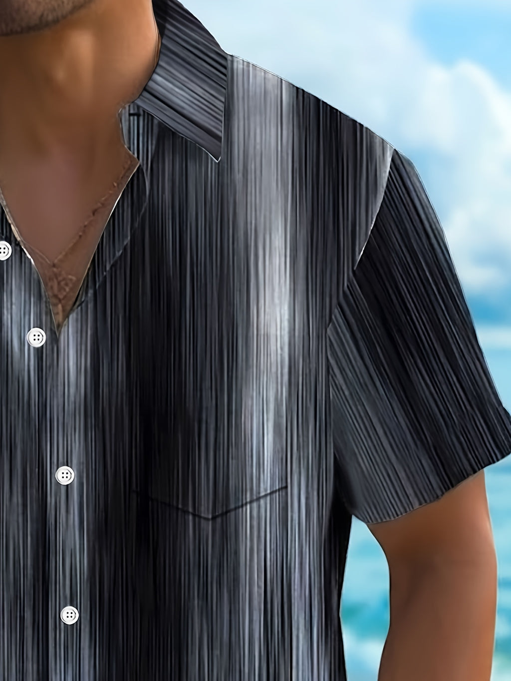 Vintage Gradient Stripe Texture Men's Button Pocket Shirt, PLUS SIZE