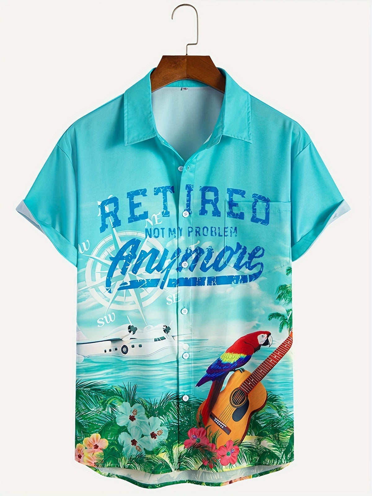 Parrot Print Men's Plus Size Button- Shirt, PLUS SIZE