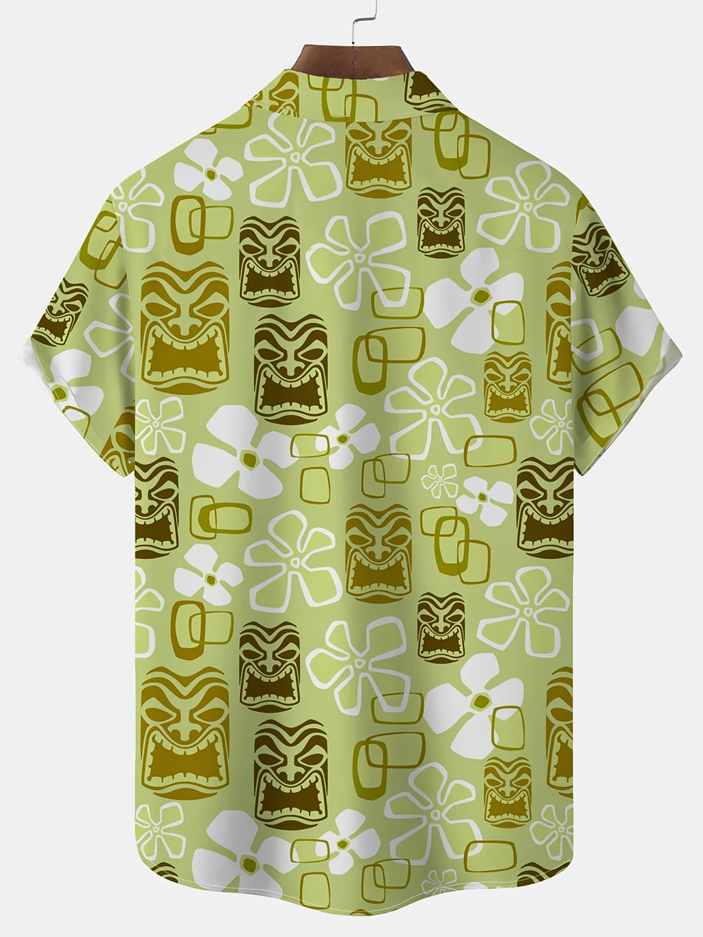 Floral TiKi Print Men's Plus Size Short Sleeve Shirt, PLUS SIZE