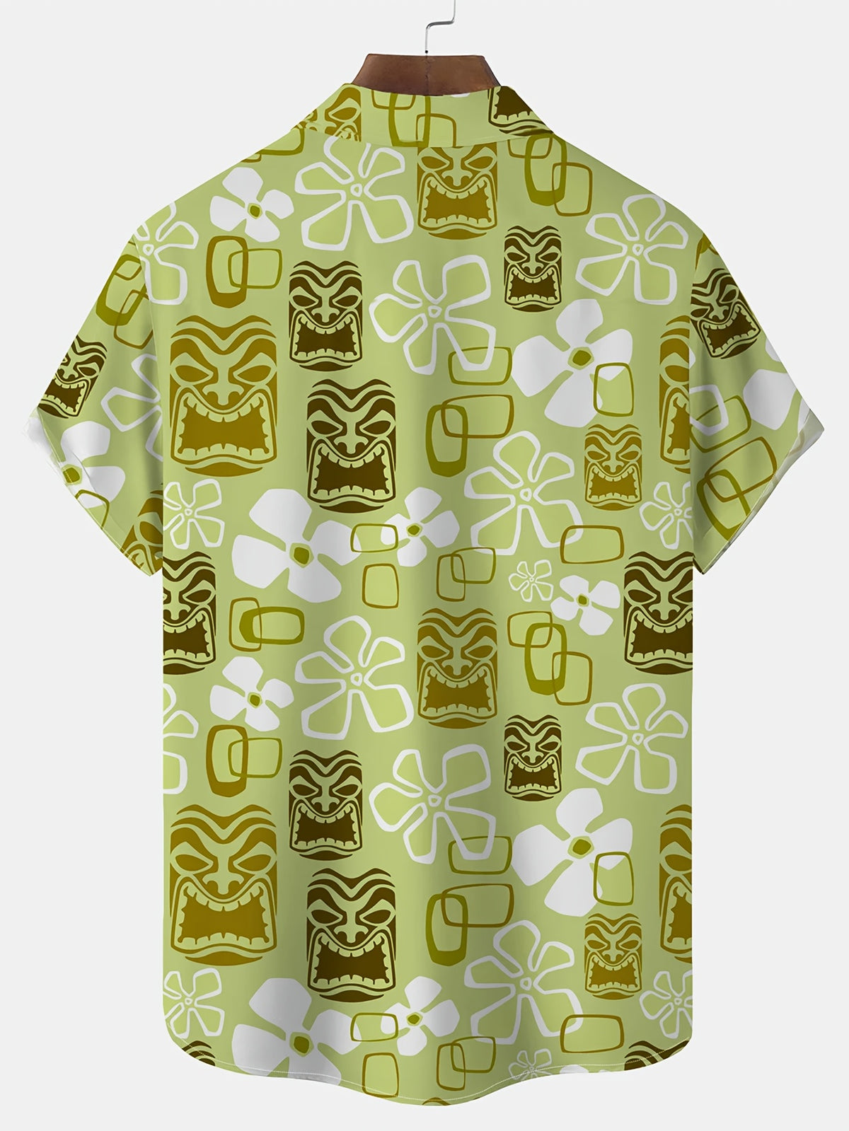 Floral TiKi Print Men's Plus Size Short Sleeve Shirt, PLUS SIZE