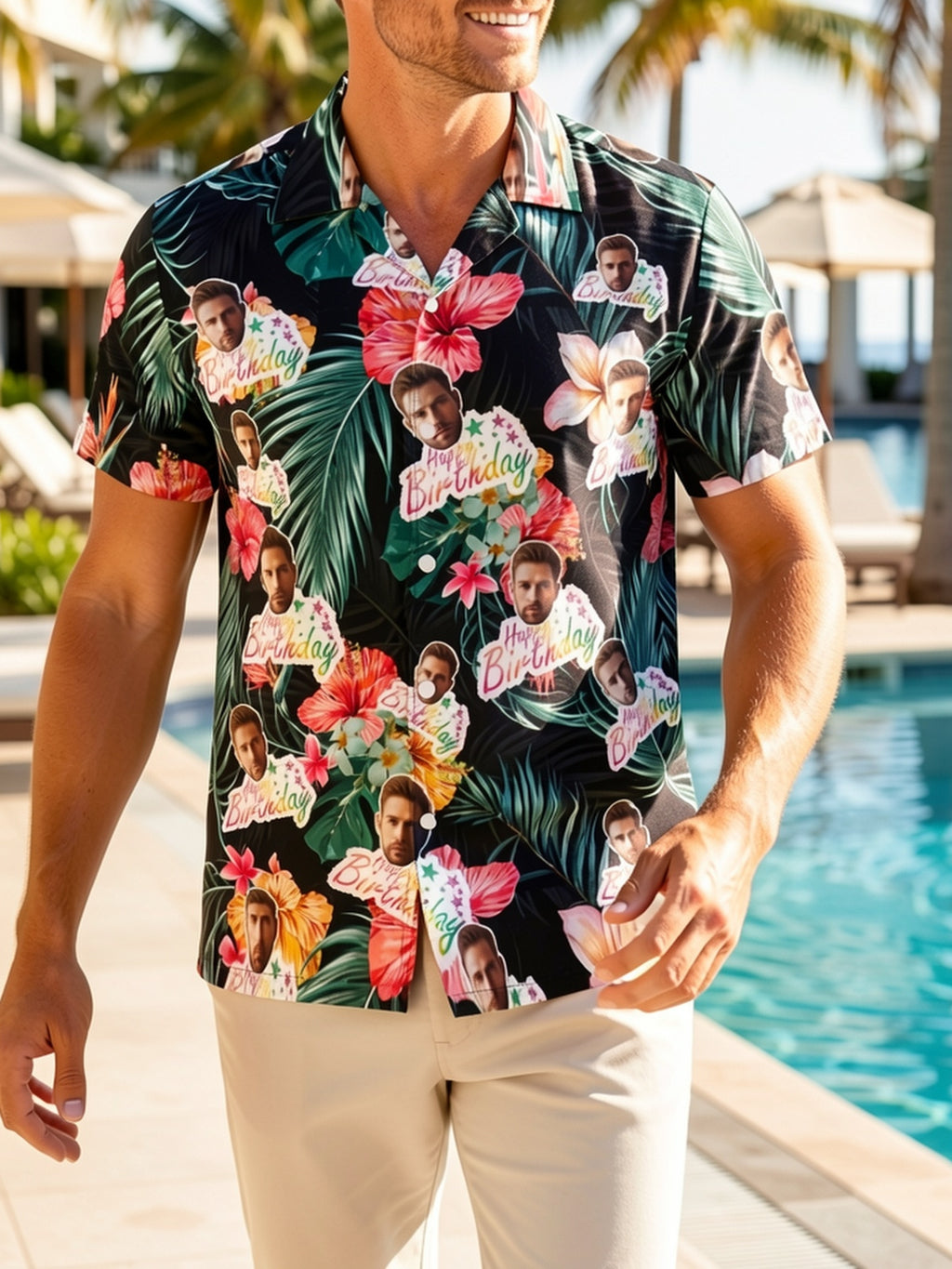 Custom Face Hawaiian Shirts For Men | Personalized Summer Button Up Shirts With Portrait Pattern, Casual Style, Regular Fit, Ideal For Birthday, Anniversary, Vacation Gifts