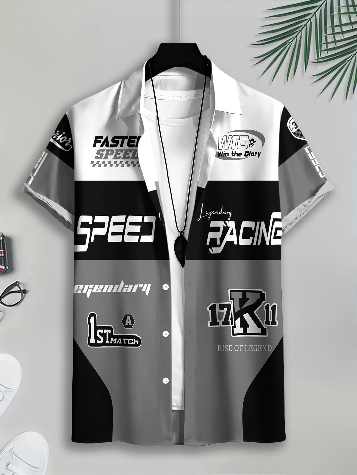 Racing-Style Men'S Casual Shirt Print, Multiple Color Options, Speed Racing Legend Text And Logo Design, Bold Summer Graphics, Fast Speed And Winning Glory Pattern