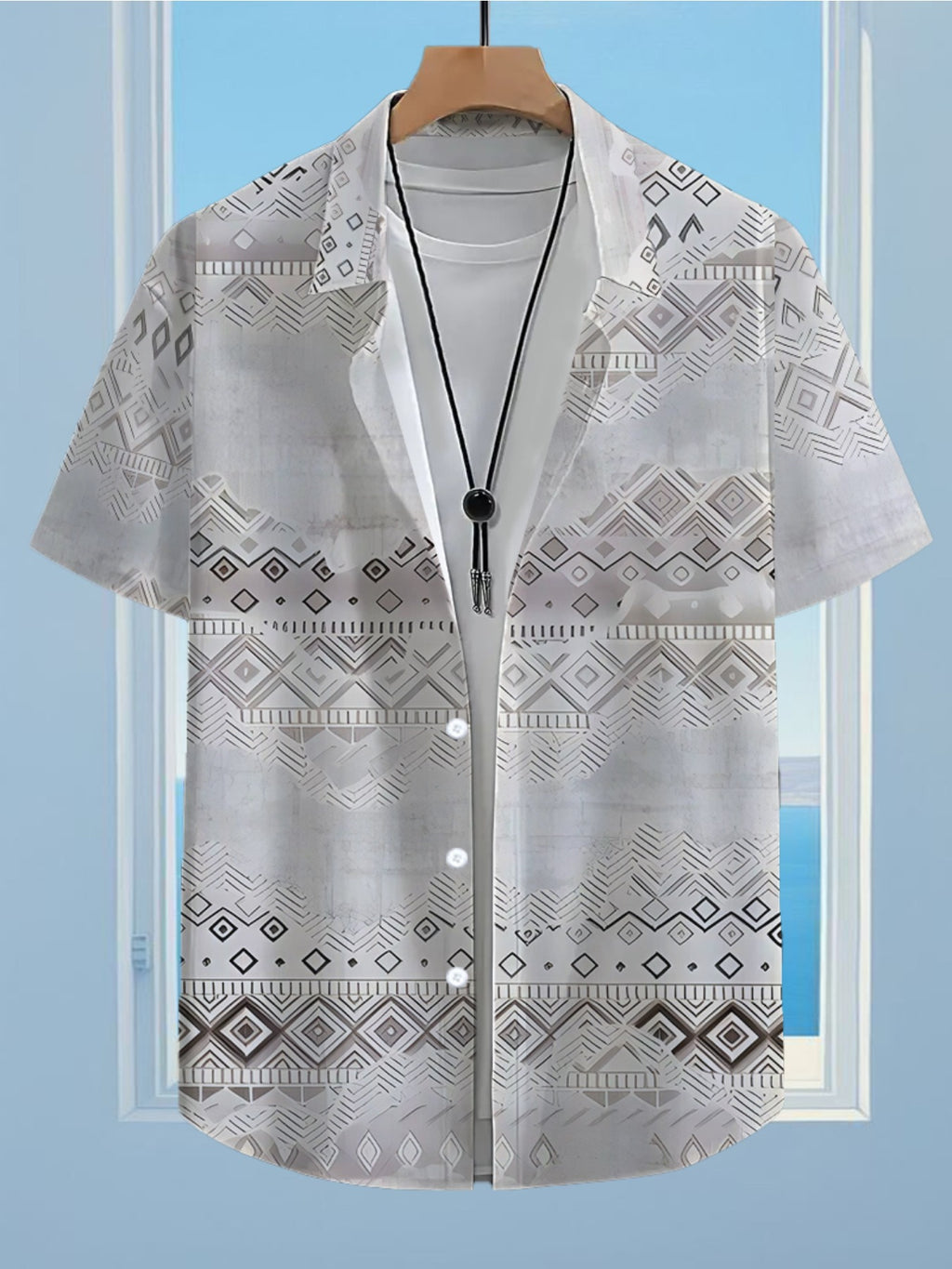 Men'S Casual Shirt with Geometric Floral Print Pattern - Short-Sleeved Button Design, Bright Colors, Suitable for Outdoor And Casual Wear in The Summer Season, Machine Washable