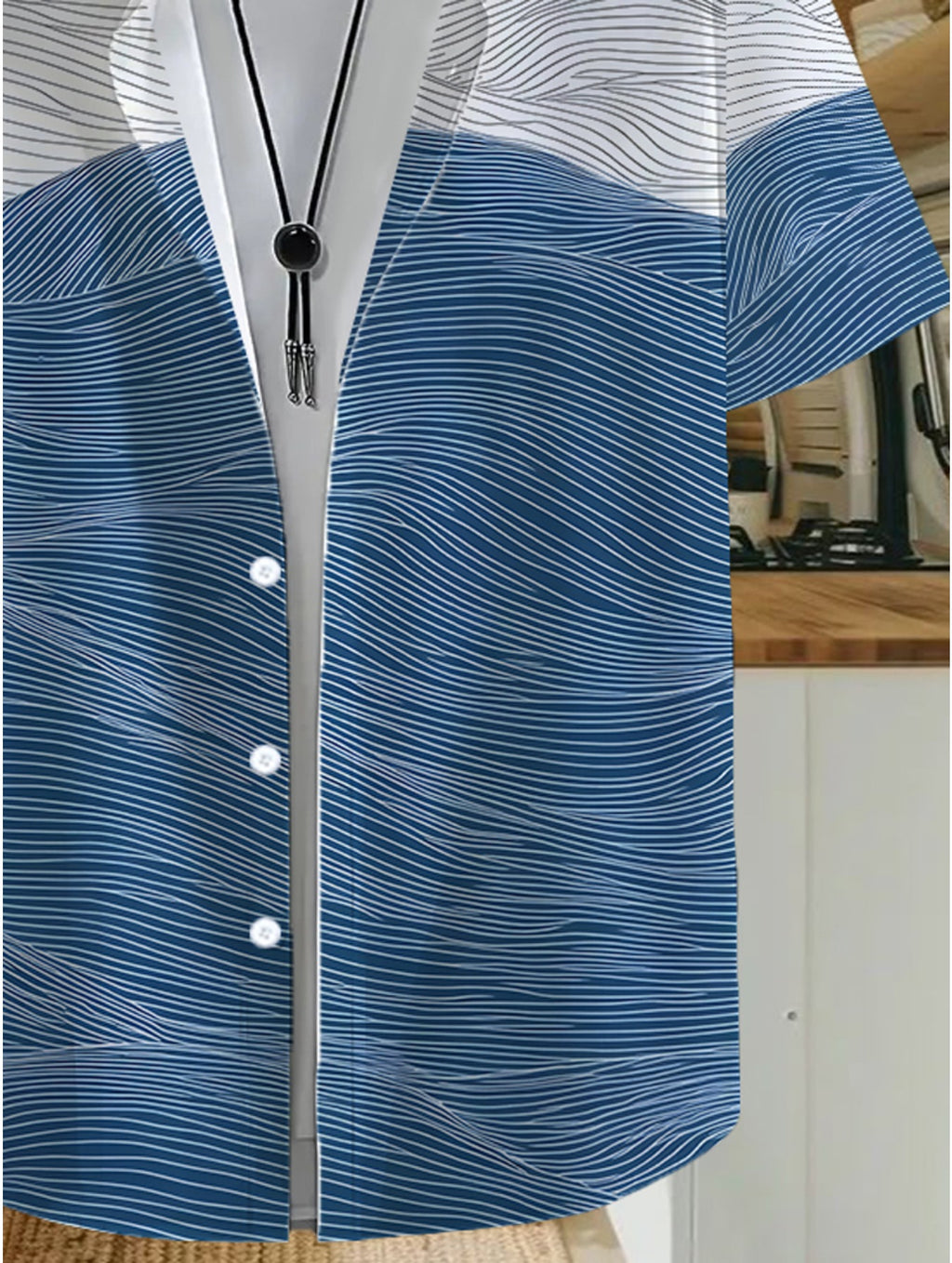 Men's Casual Shirt with Fun Hawaiian Tropical Blue and White Wave Pattern Patchwork Print - Short Sleeve Button-Up Design for Summer Outdoor and Casual Wear, Daily Outfits