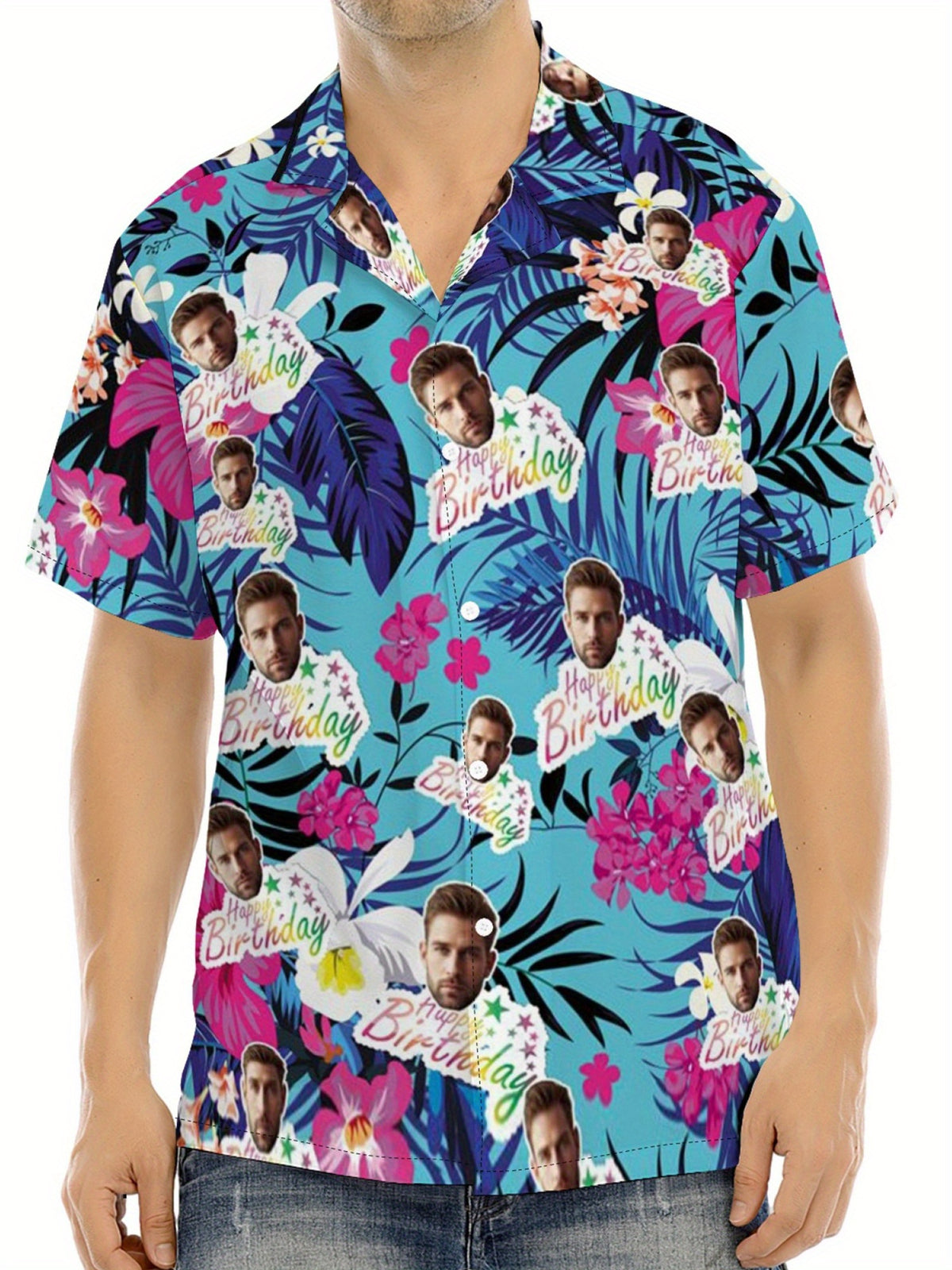 Custom Face Hawaiian Shirts For Men | Personalized Summer Button Up Shirts With Portrait Pattern, Casual Style, Regular Fit, Ideal For Birthday, Anniversary, Vacation Gifts