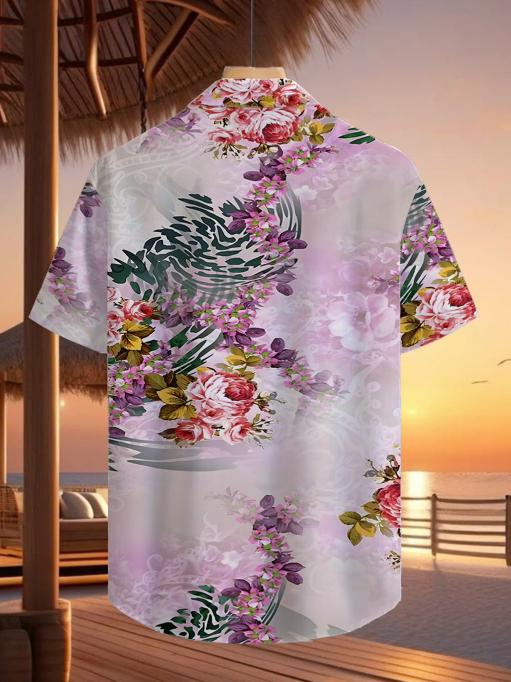 Fashionable Tropical Colorful Floral Print Men'S Casual Shirt - Short-Sleeved Button Design, Suitable for Summer Outdoor And Leisure Wear