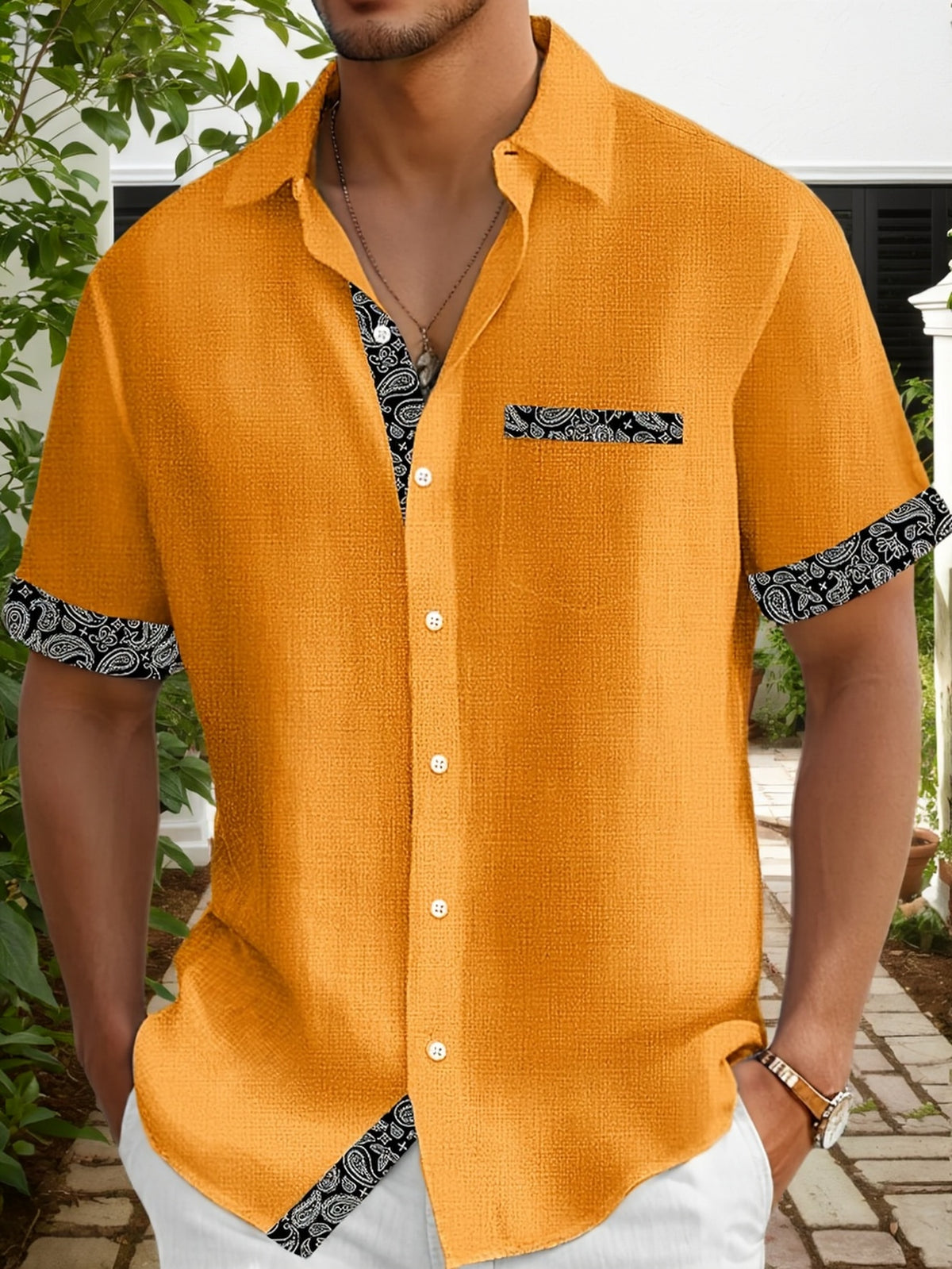 Vintage Paisley Print Men'S Plus Size Lightweight Button Vacation Hawaiian Shirt