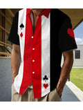 Men's Casual Anime Shirt with Hawaiian-Style Playing Card Cartoon Print, Regular Fit with Lapel Collar, Outdoor Travel Apparel