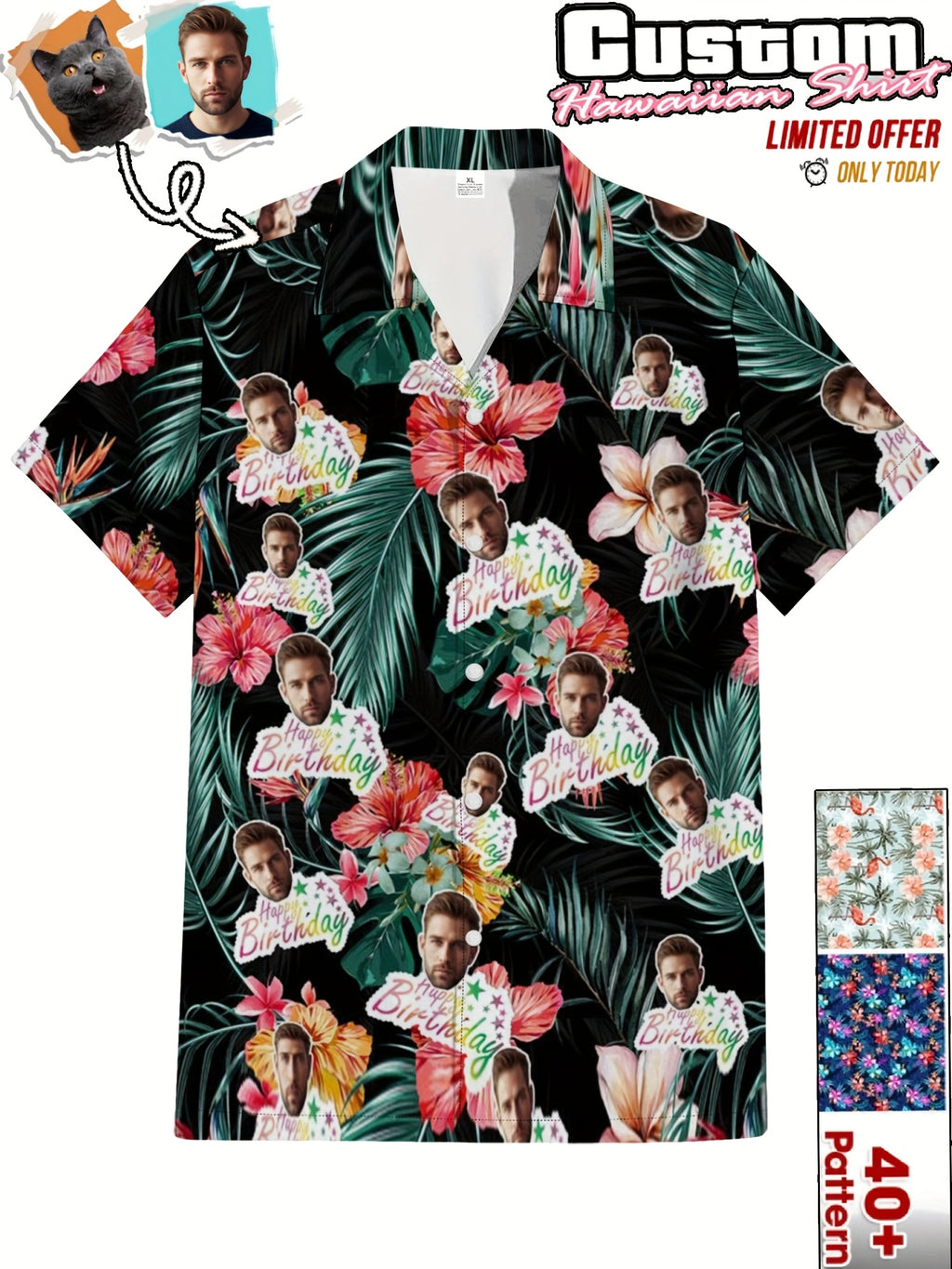 Custom Face Hawaiian Shirts For Men | Personalized Summer Button Up Shirts With Portrait Pattern, Casual Style, Regular Fit, Ideal For Birthday, Anniversary, Vacation Gifts