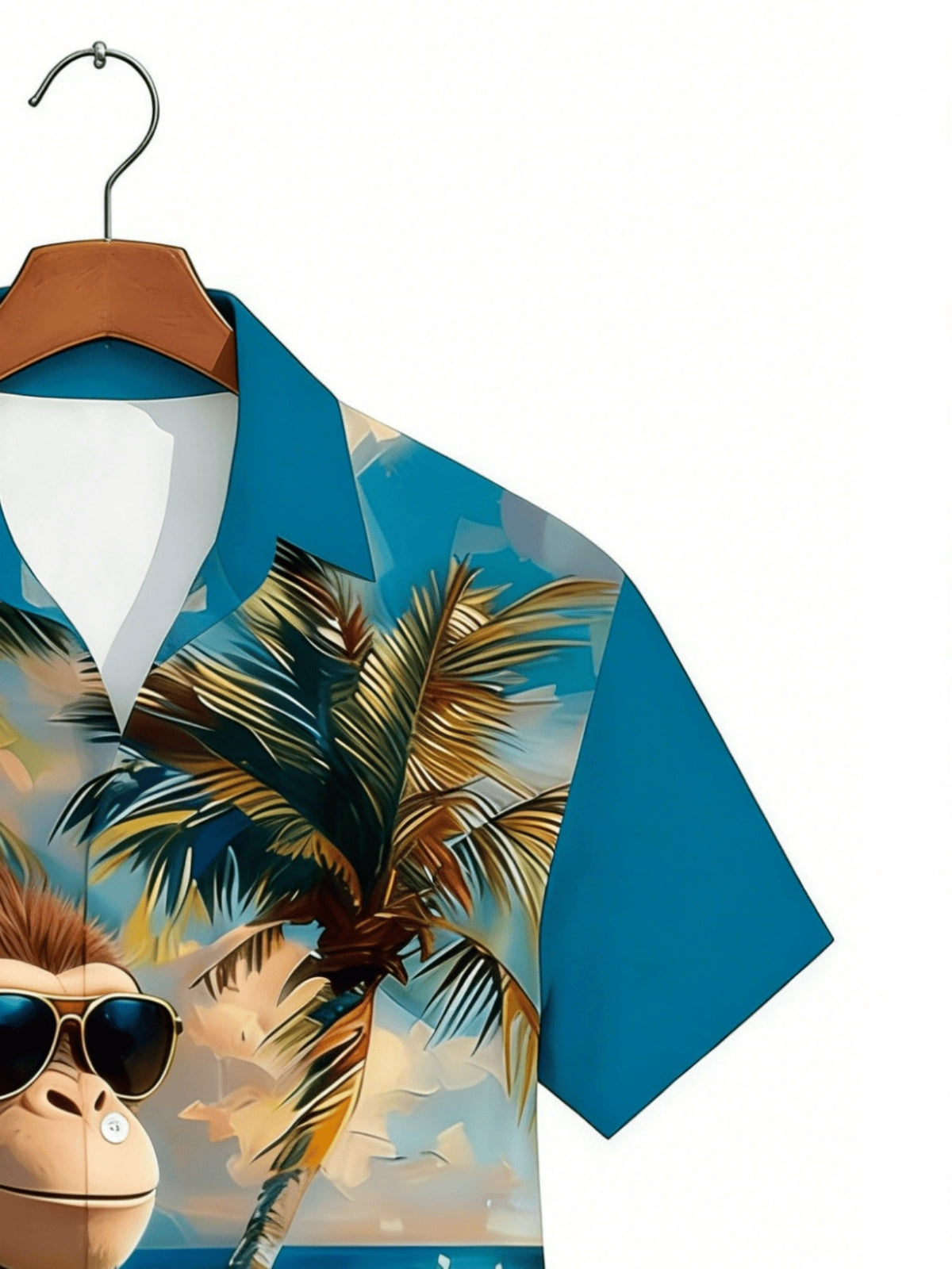 Men's Monkey & Palm Tree Print Button- Shirt - Short Sleeve Collared Button-Up Suitable for Beach Vacations, Casual Wear, Dates, Gift - Machine Washable Summer Shirt with Flip Collar, Non-Stretch Fabric