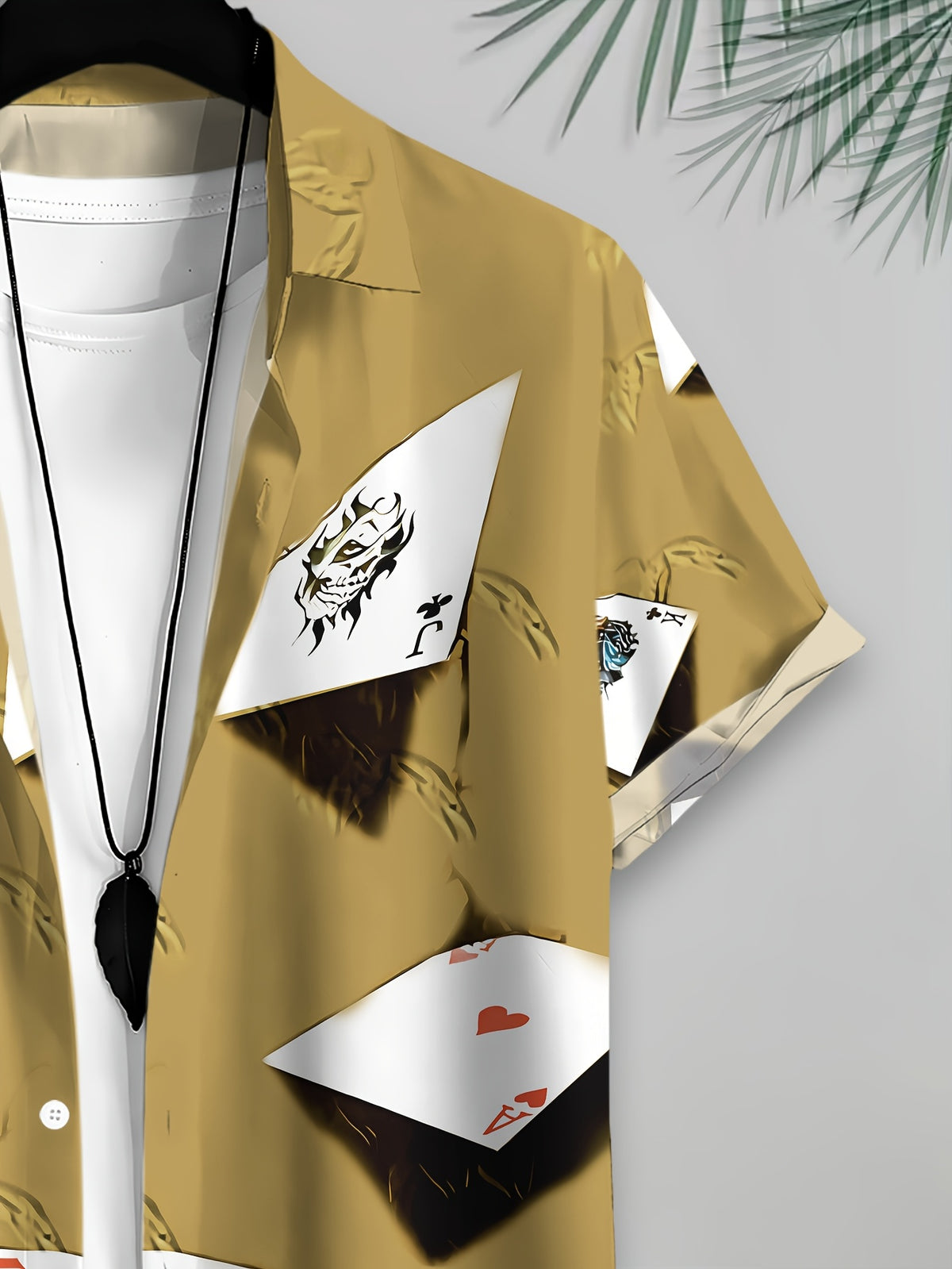 Poker Print Hawaiian Shirt for Men, Short Sleeve Beach Casual Shirt, Fashionable Trendy Top