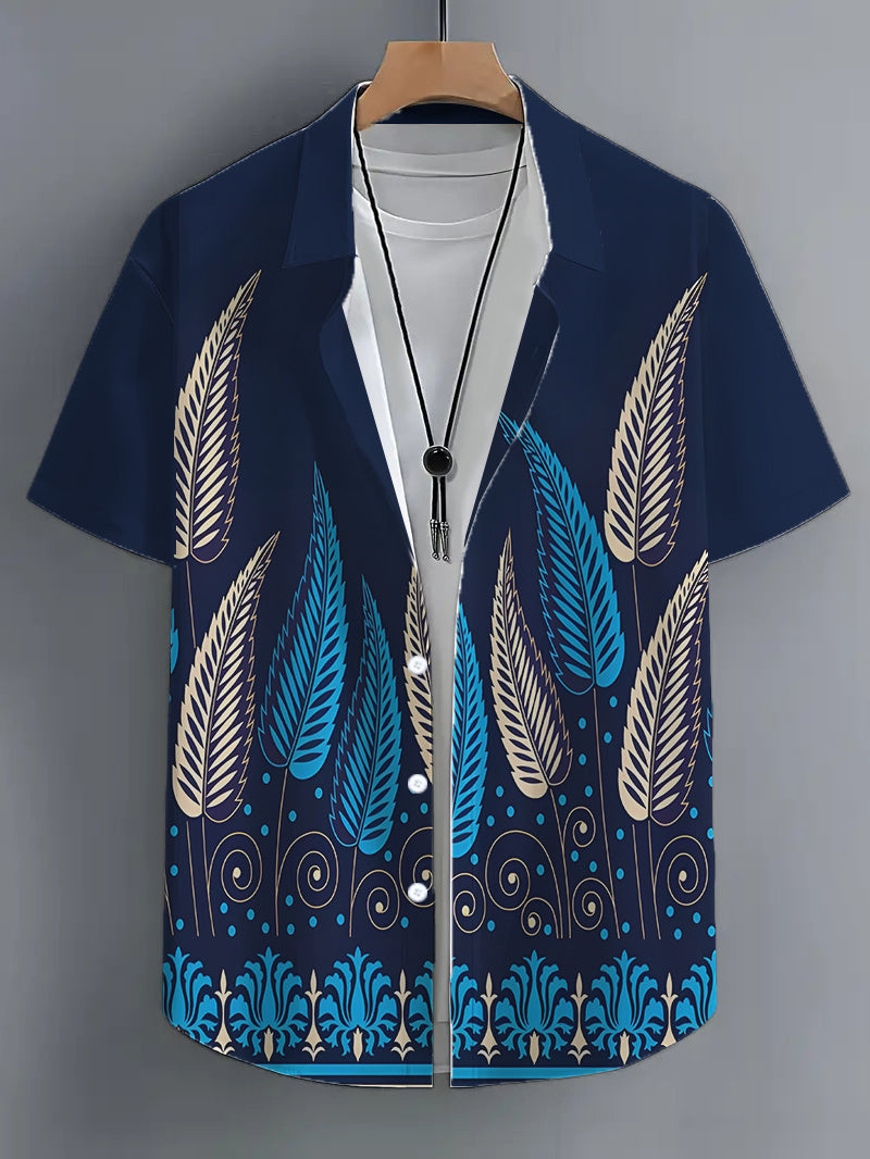 Fashionable Tropical Shirt for Men Featuring Leaf Patterns - Short-Sleeved with Button Design, Perfect for Summer Outdoor And Casual Wear