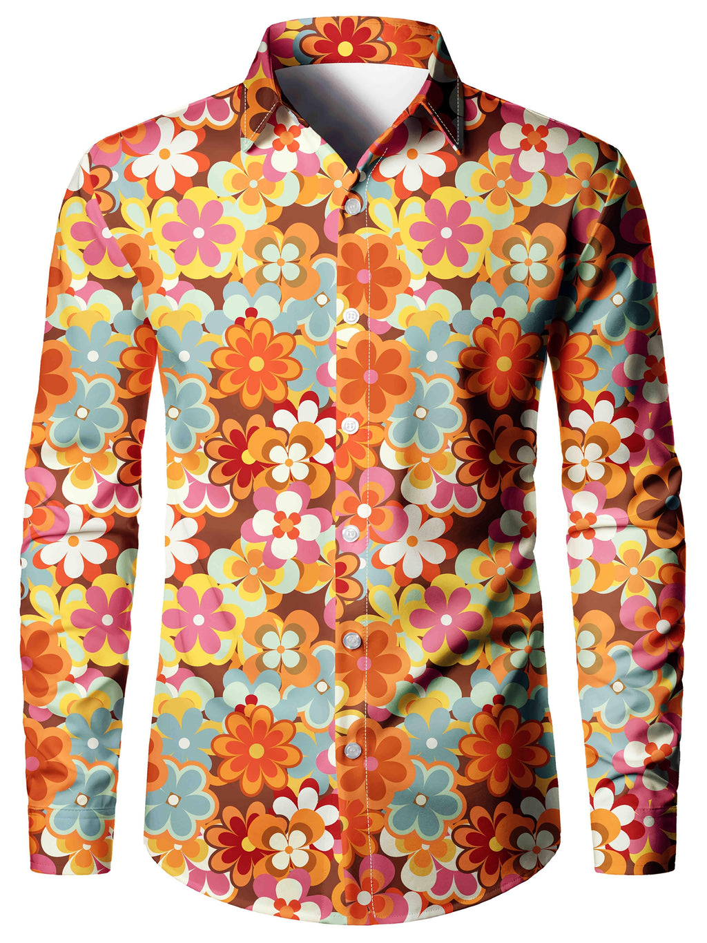 Men's Long Sleeve Shirt Flower Print Shirt