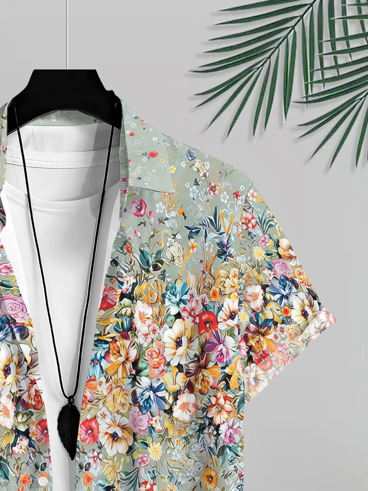 Floral Print Men'S Casual Shirt Summer Vacation Wear Light Green Background with Colorful Flowers And Leaves Design Perfect for Beach And Outdoor Activities
