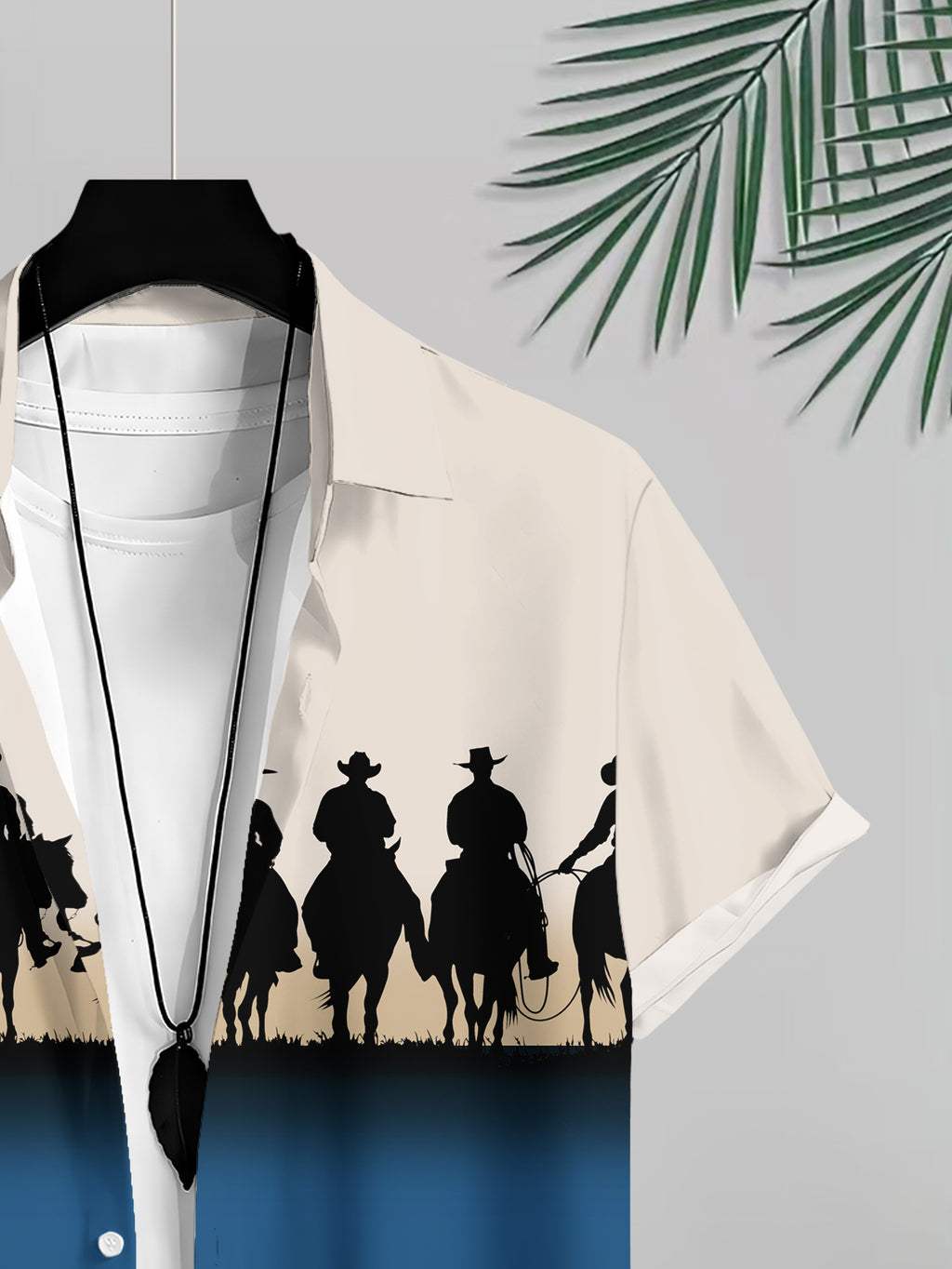 Western Cowboy Silhouette Men's Casual Shirt with Horse Riding Pattern, Summer Outdoor Apparel