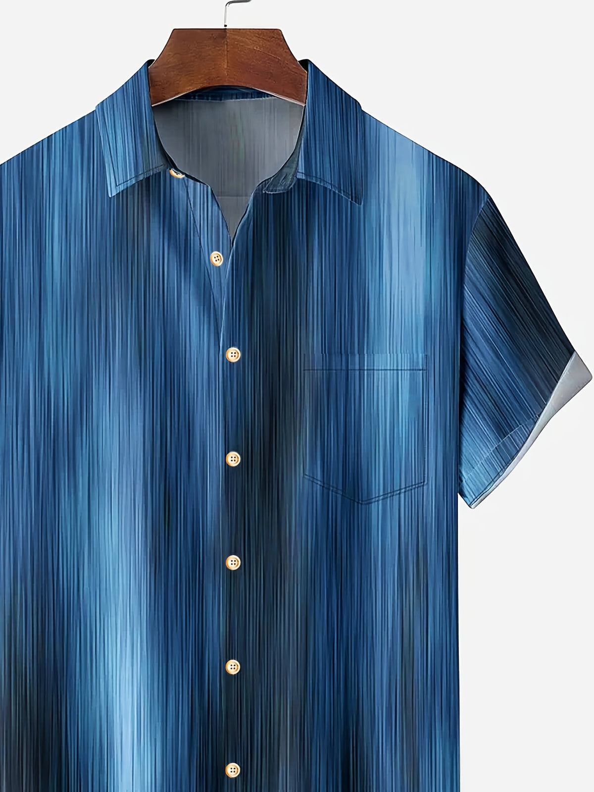 Vintage Gradient Stripe Texture Men's Button Pocket Shirt, PLUS SIZE