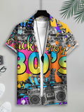Retro Style Men's Casual Shirt Print Multicolor Back to The 80s Graffiti And Boombox Summer Pattern Highlight