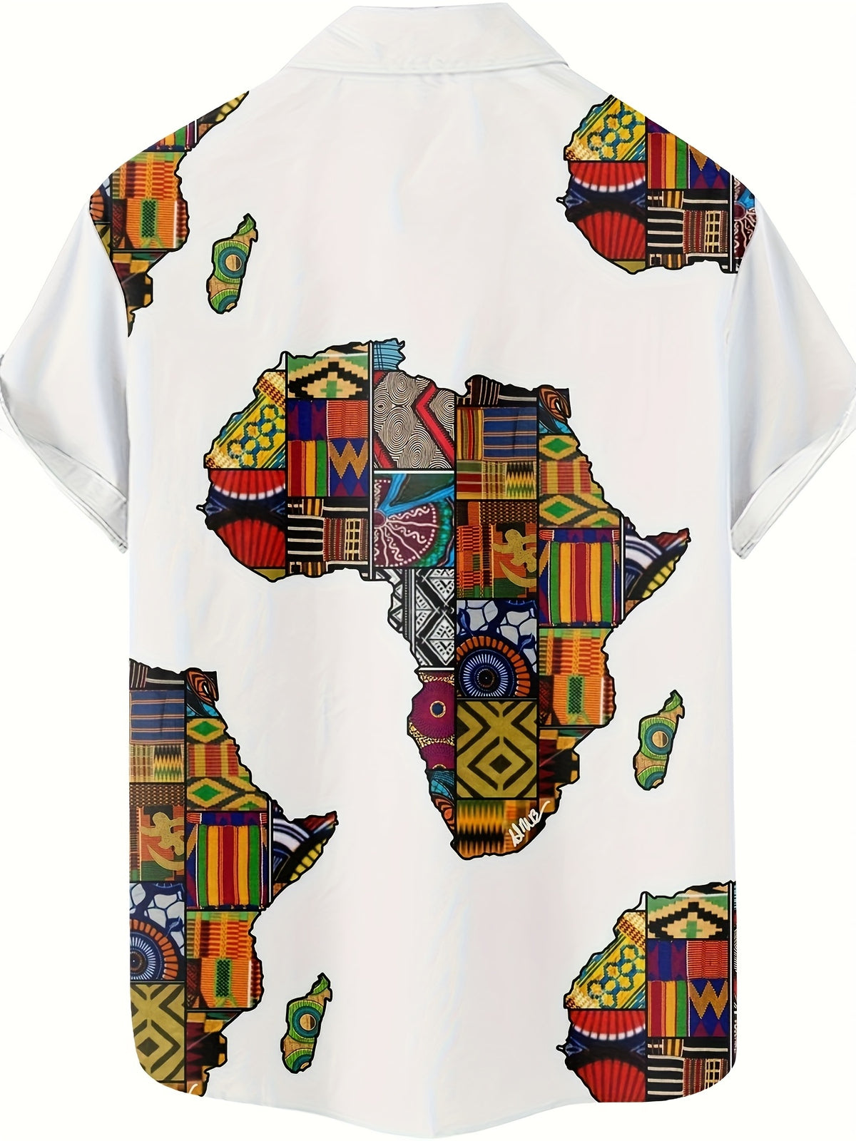 Men'S Short-Sleeve Casual Shirt with an African Map Print And Button- Collar
