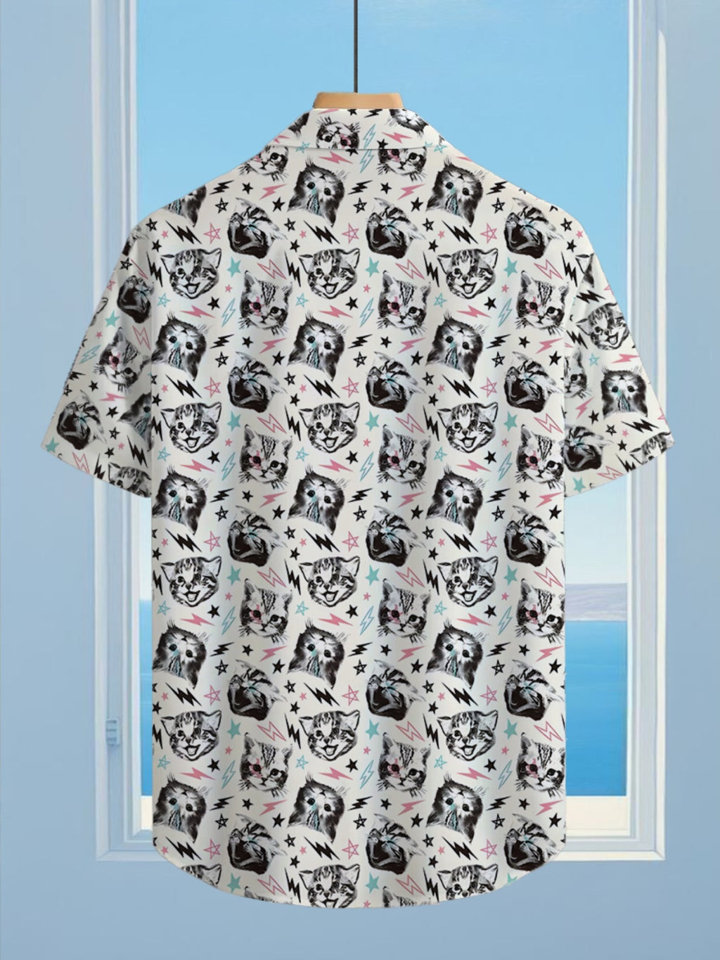 Hawaiian Anime Cat Print Men'S Casual Shirt - Short-Sleeve Button Design, Suitable for Outdoor And Casual Wear in Summer, Perfect for Everyday Outfits